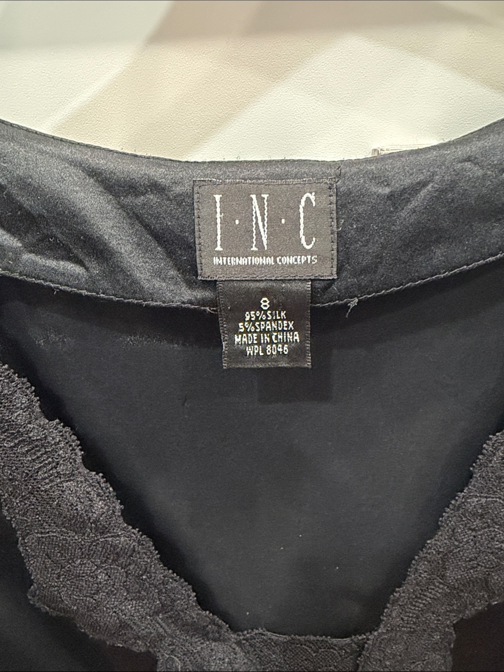 INC International Concepts Black Lace-Trim V-Neck Camisole - Picture 3 of 4
